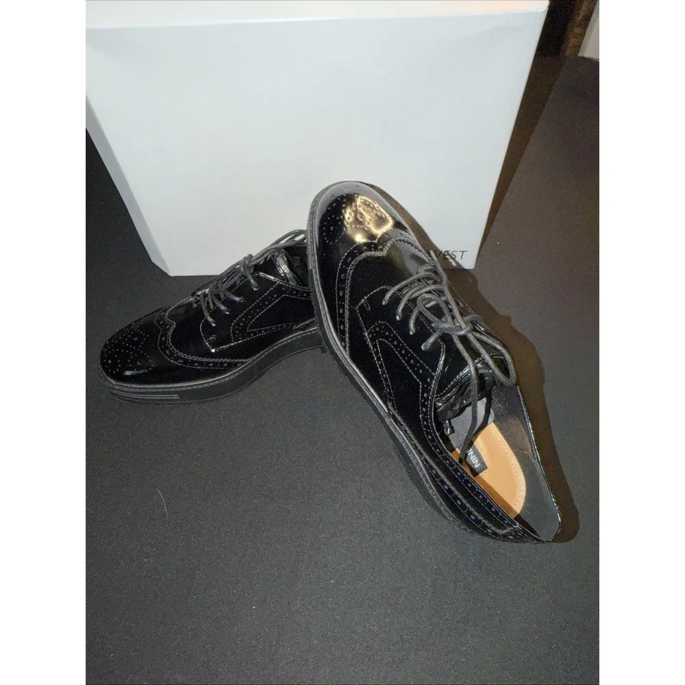 9 West Women's Brogues Patent Leather Wing Tip Platform Derby Shoe Sz 8.5 NIB - Picture 6 of 9